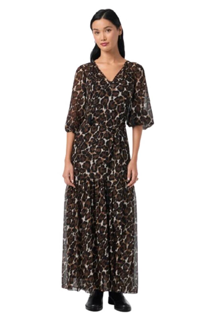 TRINA TURK Women's Shalina Tie-Waist Maxi Dress Small Lampoul Leopard NWT